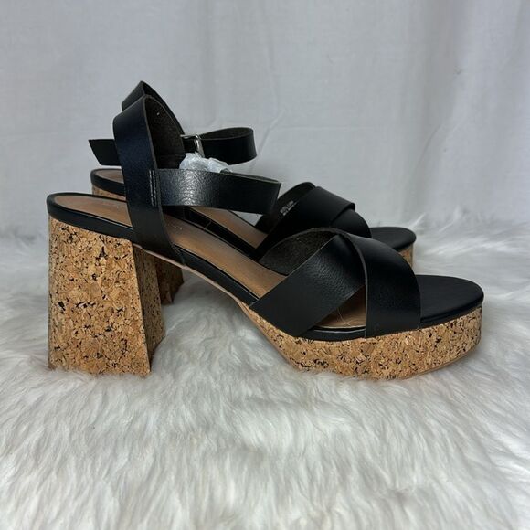 Lane Bryant NWT Dream Cloud Black Faux Leather Cork Platform Heels Sz 10 WIDE - Picture 6 of 8